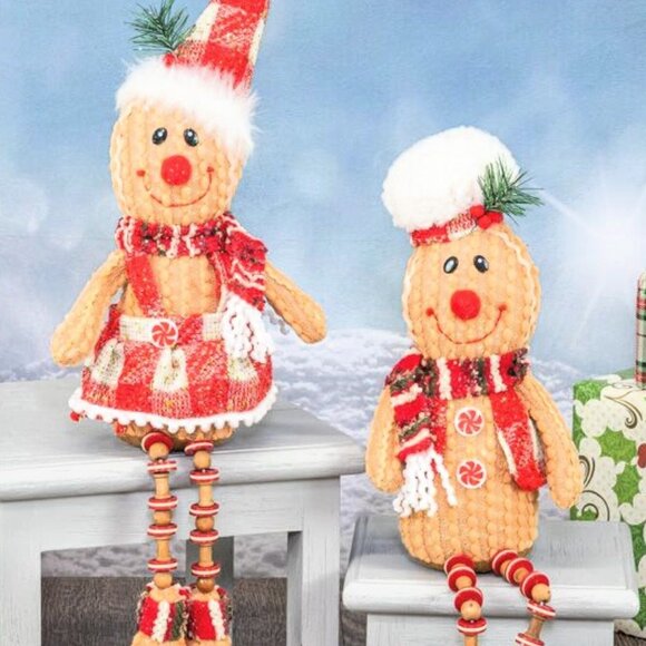 Set of 2- Red Plaid Button Leg Gingerbread - Picture 1 of 3